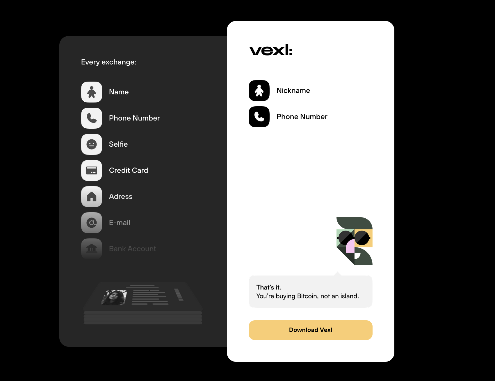 Exchange and Vexl promotional artwork