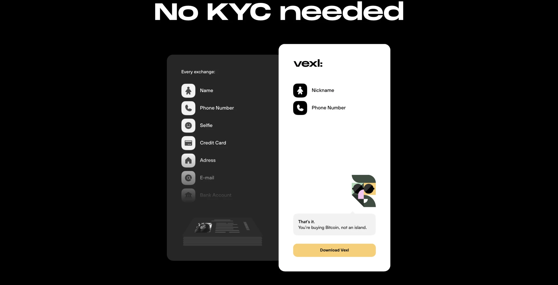 Exchange identity presented with Vexl branding